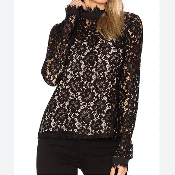 Wayf Tops - Revolve WAYF Berklin Lace Black Fitted Long Sleeve Blouse Top with Nude Tank Top